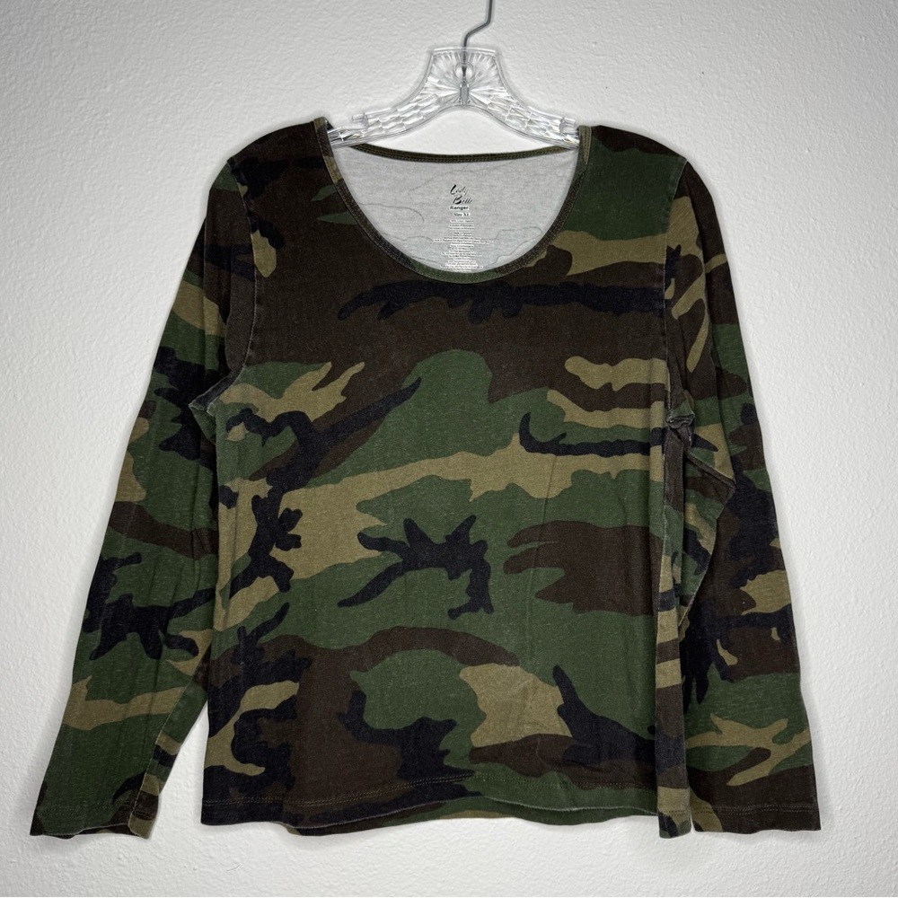 Lady Belle Ranger Camo Long‎ Sleeve T Shirt Womens Size XL Fitted Vintage Style